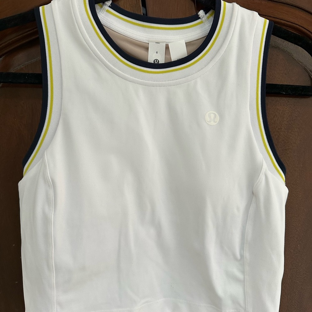 Lululemon Athletica White Tank Top with Navy and Lime accents